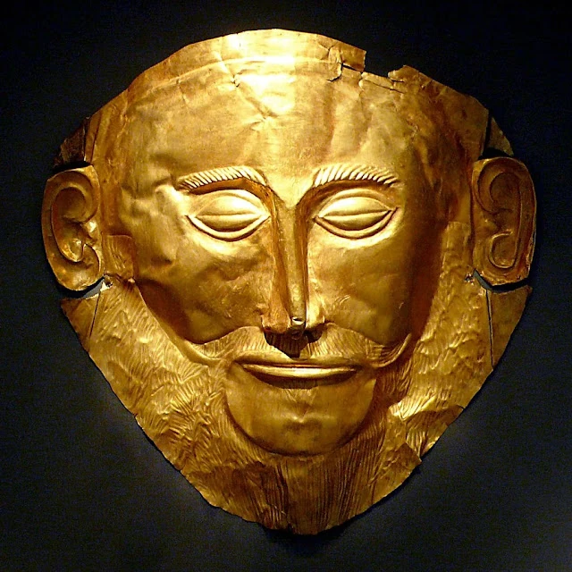 Bronze age - Gold Mask of Agamemno produced during the Mycenaean civilization, from Mycenae, Greece, 1550 BC