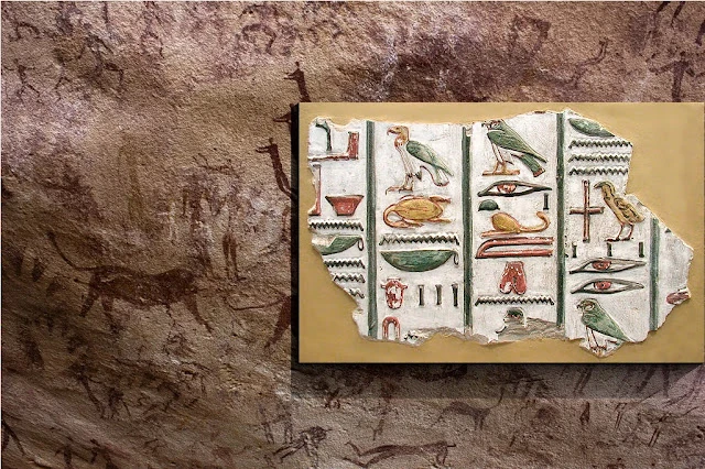 Hieroglyphics compared to cave drawings