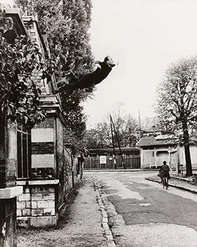 Performance Art - Conceptual work by Yves Klein at Rue Gentil-Bernard, Fontenay-aux-Roses, October 1960. Le Saut dans le Vide (Leap into the Void) - Artabys.com