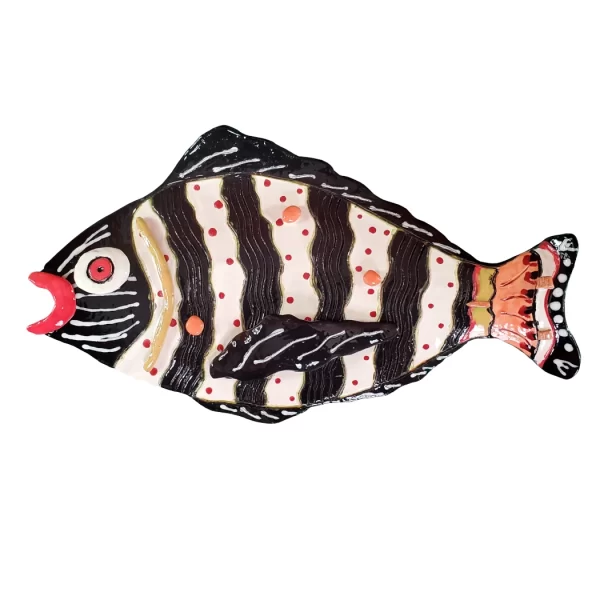 Stripe Fish Ceramic Wall Decor 8 inches by 14 and a quarter Artabys