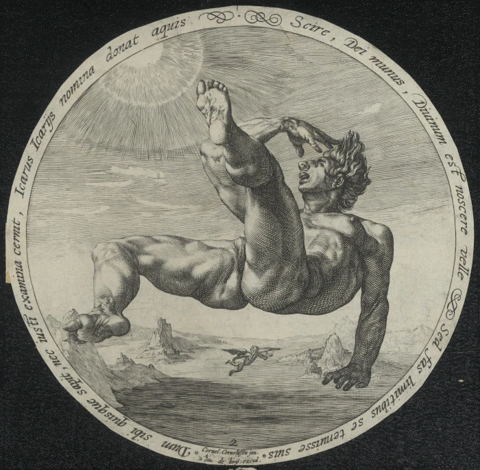 Artistic depiction of icarus falling from the sun on Craiyon