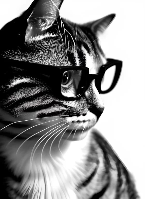 Cat in black and white with glasses art printable download