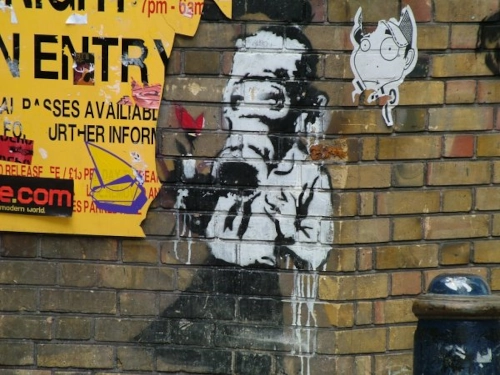 Banksy's art on Brick Lane, East End, 2004