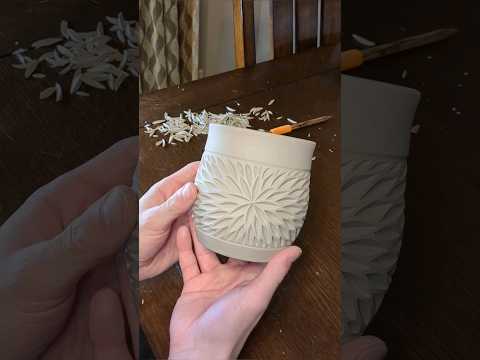 carving a design into a porcelain mug - make pottery with me