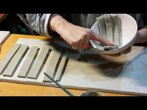 64.  Ceramic bowl with clay strips - slab method - without a pottery wheel-handmade only