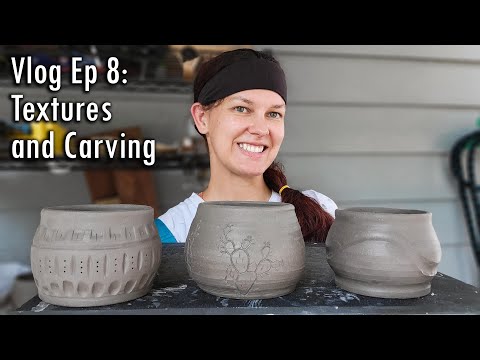 Adding Texture and Carving Pots | New Trim Tool! | Learning Pottery Vlog | Ep 8