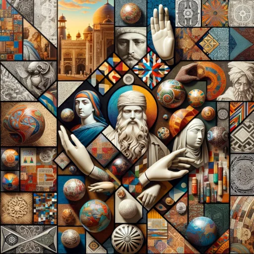 a blend of various global art forms - A visually rich collage representing a blend of global art forms. Include elements like a Renaissance painting, Baroque sculpture, traditional African.