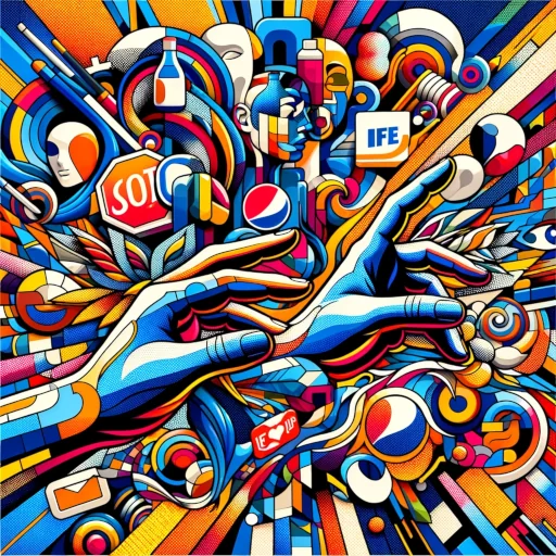 the fusion of art and commercial branding - An image showcasing the fusion of art and commercial branding. Include elements of Pop-Art style imagery, vibrant colors, and abstract representations